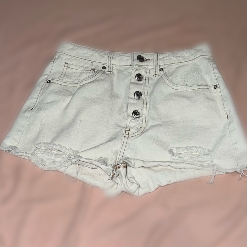 Distressed Tan Jean Shorts